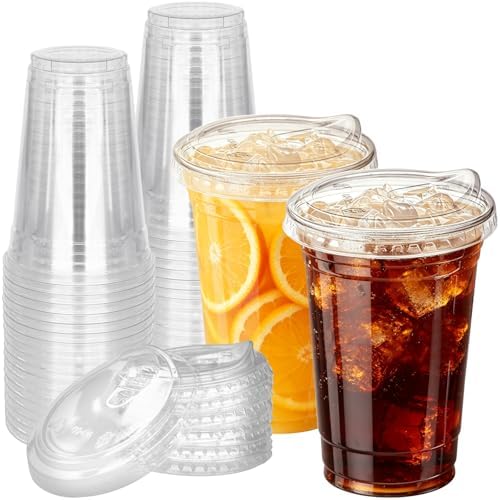 Qinsihwn 24 oz Clear Plastic Cups with Lid,25 Pack Disposable Iced Coffee Cups with Strawless Sip Lids,To Go Cups for Juices,Smoothies,Cold Drinks for Party,Event