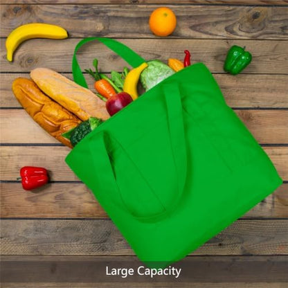 TOPDesign 1-Pack Canvas Tote Bag with an External Pocket, Reusable Grocery Shopping Bag, Top Zipper Closure, Daily Essentials (Lime Green)