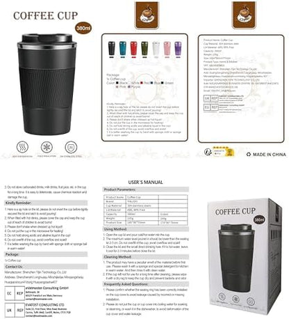 YINJOYI 12oz Travel Coffee Cups Insulated Tumbler Thermal Mug to Go with Lid Leak Proof Reusable Stainless Steel Coffee Mug Spill Proof for Hot and Iced Cold Drinks (White, 380ml)