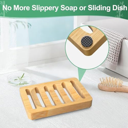 Wooden Soap Dish, Bamboo Soap Holder for Shower 2 Pack, Self Draining Tray