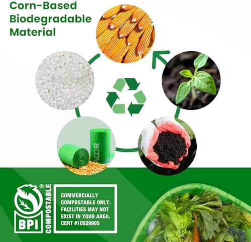 13 Gallon Compostable Trash Bags,50 Count, Heavy Duty Tall Kitchen Food Scrap Waste Bag,Certified BPI and ASTM D6400 Standard
