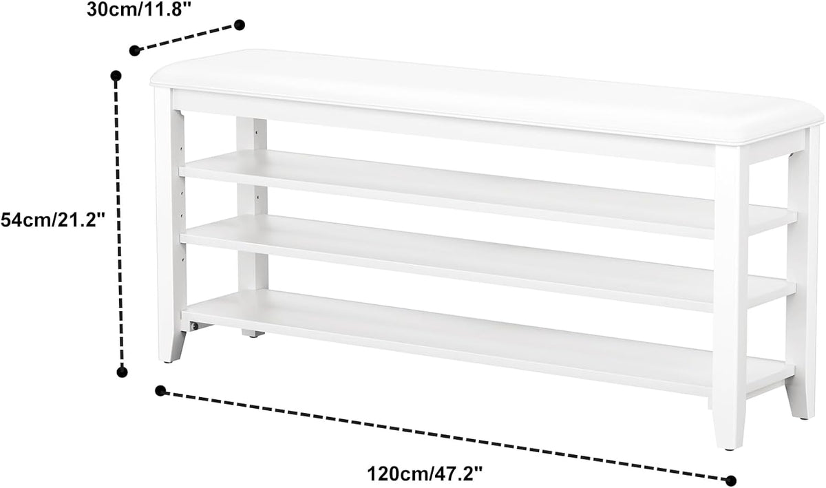 Shoe Bench Storage Rubberwood with Leather Cushion for Entryway Bench Ideal for Hallways Shoe Rack Front Doors Entrances Mudrooms Featuring 3 Height-Adjustable and Removable Shelves