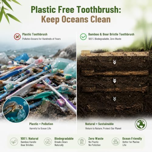DEBETOOL 4-Pack Natural Boar Bristle Toothbrush for Adults