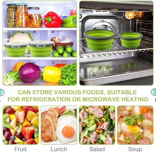 Suclain 4 Pcs Collapsible Bowls with Lids Silicone Camping Food Storage Container Expandable Folding Salad Lunch Box Travel Container for Hiking Camping