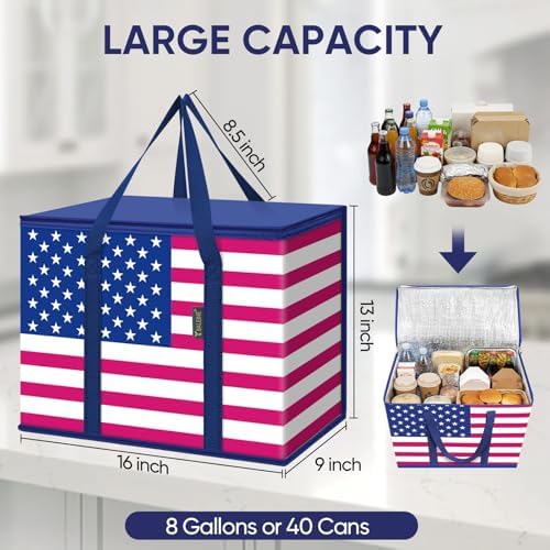 BALEINE Insulated Reusable Grocery Bags with Zippered Top, Large Cooler Bag