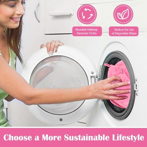 Orighty Makeup Remover Cloths, 12 Pack Makeup Eraser Cloth, 5x5 Inch Pink