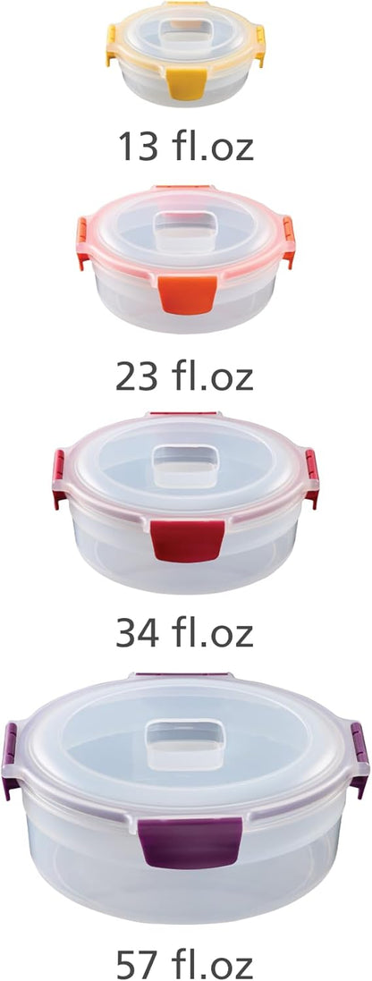 Joseph Joseph Nest Lock 8-piece Plastic BPA Free Round Food Storage Container Set with Lockable Airtight Leakproof Lids - Multicolor