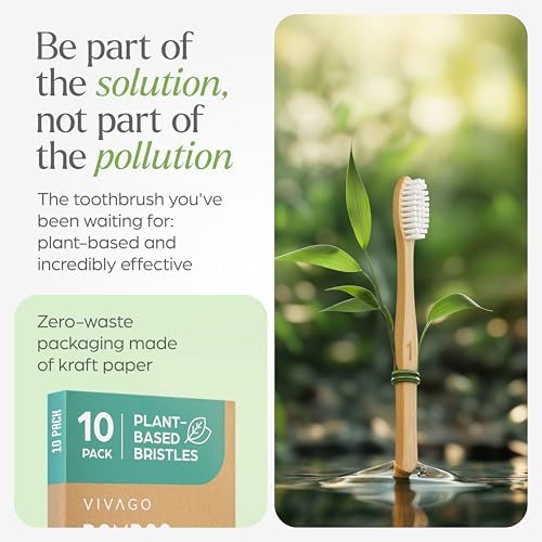 VIVAGO Bamboo Toothbrushes 10 Pack – Plant-Based Soft Bristles
