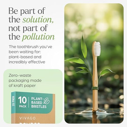 VIVAGO Bamboo Toothbrushes 10 Pack – Plant-Based Soft Bristles