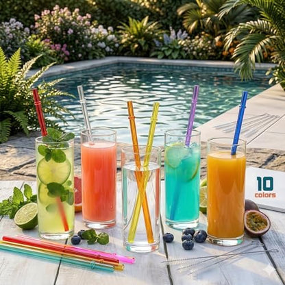ALINK 10.5" Plastic Reusable Straws, 10 Pack Colorful Tritan Tumbler Straws
