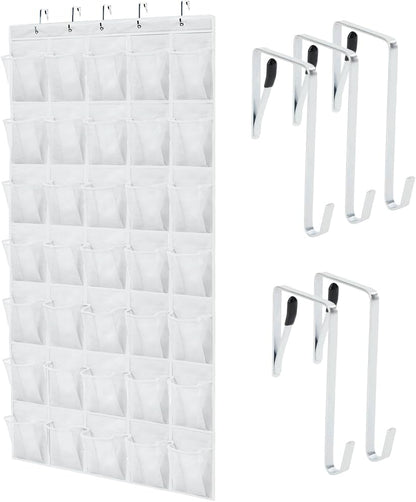 GORILLA GRIP Over the Door Shoe Organizer, 35 Large Breathable Mesh Pockets, Space Saving Hanging Storage Holder, 5 Hook Closet Rack Hanger, Hangs on Closets for Shoes, Accessories 68.5H x 24.5W White