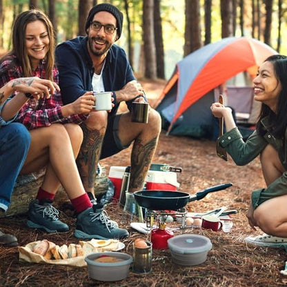 Suclain 4 Pcs Collapsible Bowls with Lids Silicone Camping Food Storage Container Expandable Folding Salad Lunch Box Travel Container for Hiking Camping