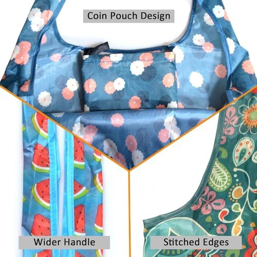 Tote Bag, 4 Pack 50Lbs Reusable Grocery Bags Gift For Women, Bulk Foldable Shopping Totes With Handles, Stylish Large Boho Tote Bags, Portable Market Cloth Storage Bags, Lightweight Heavy Duty
