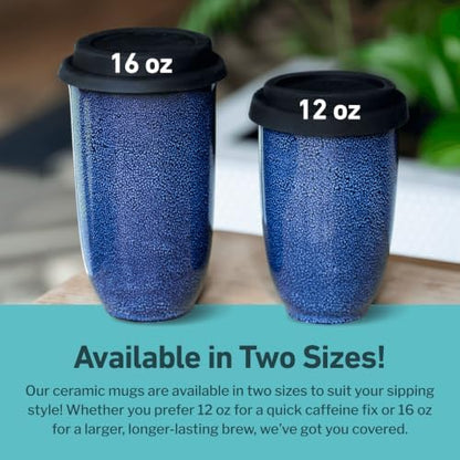 NOVA CERAMICS Coffee Tumbler – Travel Mug - On the Go Coffee Mug – Microwave & Dishwasher Safe Green Coffee Tumbler - Gifts For Women Men Him Her – 16oz – Abyss