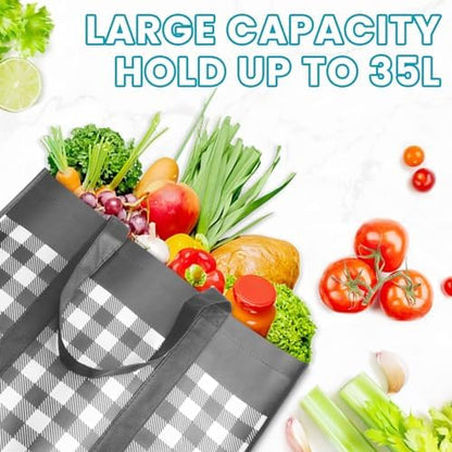 WOWBOX Reusable Grocery Bags,10-Pack, Foldable Reusable Shopping Tote Bags bulk with Reinforced Handles,Large Storage Bags with Water Resistant Coating for Groceries,Multipurpose,Grey-White