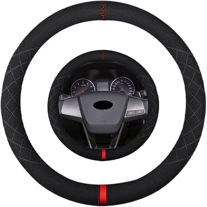 Suede Steering Wheel Cover,Compatible with Hyundai Elantra Tucson Sonata Accent Genesis Santa Veloster SuedeSport Non-Slip Wheel Cover Car Interior Accessories 15 inch for Man and Women
