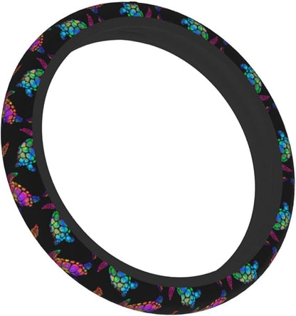 Sea Turtle Steering Wheel Cover with 2 Car Coasters Non Slip Neoprene for Women Men Universal 15 Inch