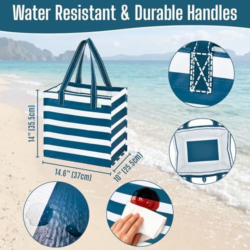VENO 4 Pack Large Grocery Bag Reusable Shopping Bags with Hard Bottom