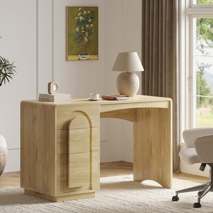 Bestier 47" Home Office Desk with 3 Drawers, Executive Style, Natural Oak