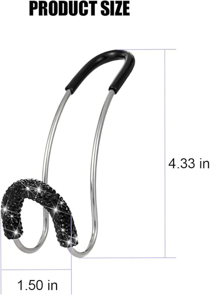 Bling Car Headrest Hook, 2PCS Crystal Rhinestone Vehicle Seat Purse Bag Organizer Hanger, Diamond Automotive Backseat Storage Holder Hook Accessories, Universal for SUV Truck Van (Black)