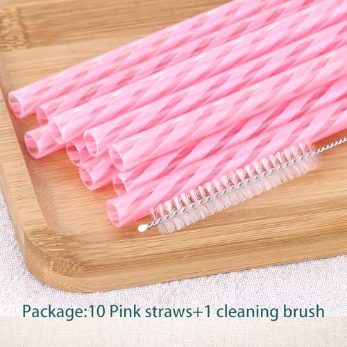 Dakoufish Replacement Straws for StanleylOwalalHydro Jug 40oz 30oz Tumbler,10 Pack 12 Inch Pink Reusable Straws With Cleaning Brush For Stanley Simple Modern Cup,Dishwasher Safe.