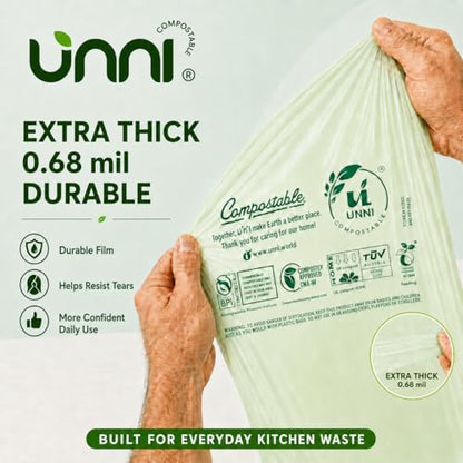 UNNI 2.6 Gallon Compostable Bags with Easy-Tie Handles, 10 Liter, 50 Count