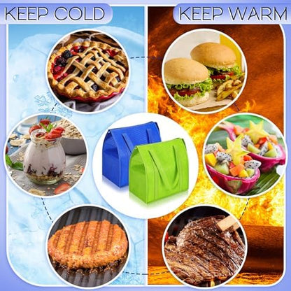 10 Pack 10 Pack Large Insulated Grocery Bag Zippered, Green, Blue
