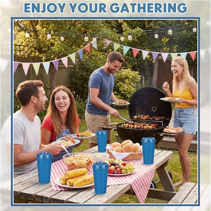 Honeydak 66 Pack 16 oz Reusable Coffee Cups with Lids Water Bottle Iced Coffee Travel Mug Portable Plastic Tea Tumblers Bulk for Hot and Cold Drinks Birthdays Party (Dark Blue,Classic)