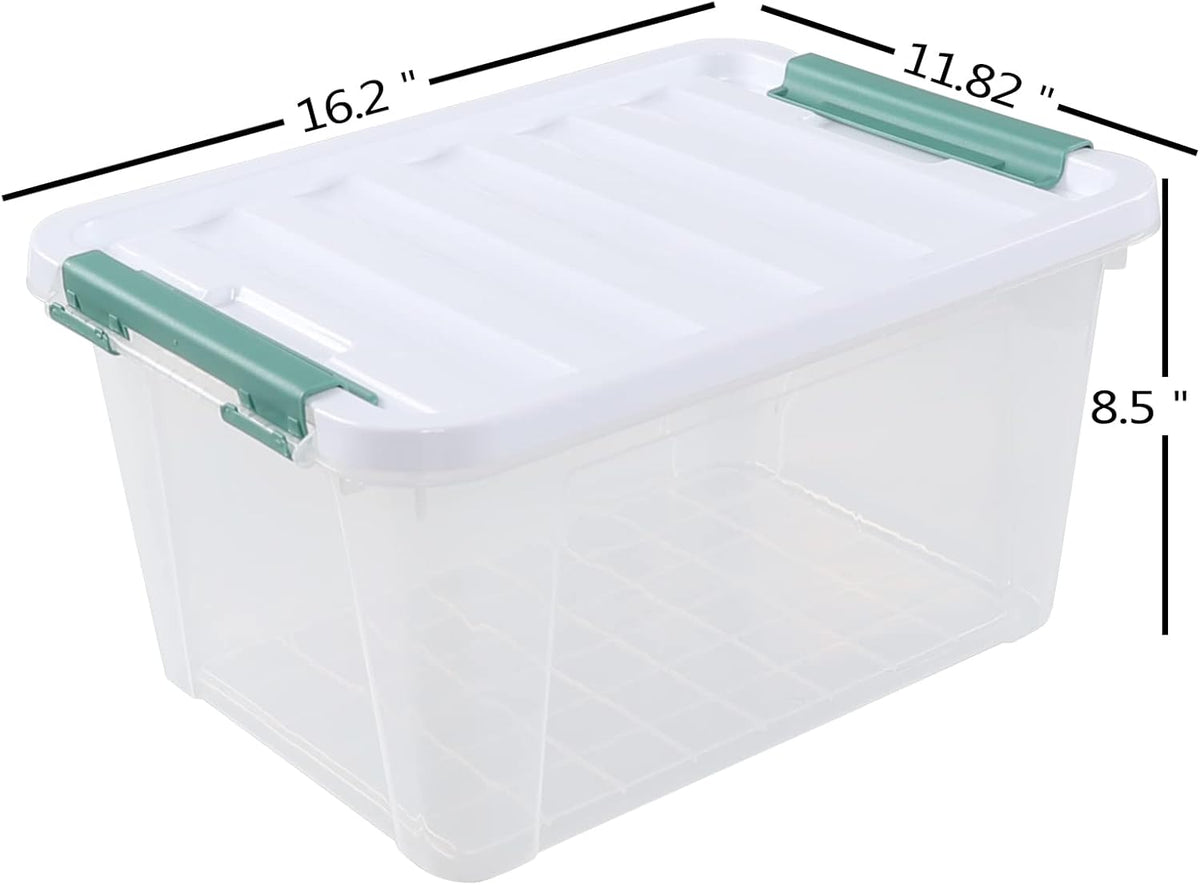 4-Pack 20 Quart Large Stackable Boxes, Plastic Storage Latch Bin, Clear