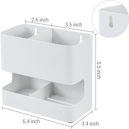 MyGift Modern Wall Mounted White Metal Hair Styling Tools and Accessories Holder with 2 Slots and Divided bottom Tray, Salon Hot Tool Organizer Rack for Blow Dryer Straightener Curling Iron