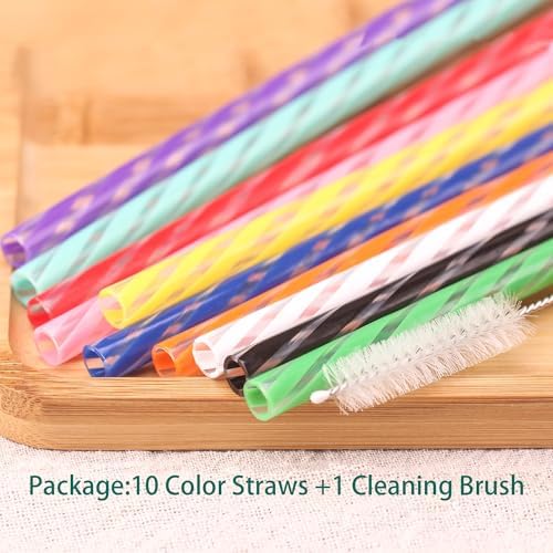 Dakoufish 14 Inch 10 Color Replacement Reusable Drinking Straw for Stanley 100 oz 64 oz 40 oz 30oz Tumbler,Dishwasher Safe Plastic Straws for Stanley Cup Accessories,Set of 10 with Cleaning Brush