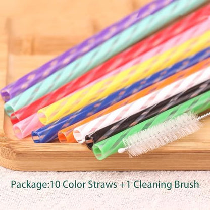 Dakoufish 14 Inch 10 Color Replacement Reusable Drinking Straw for Stanley 100 oz 64 oz 40 oz 30oz Tumbler,Dishwasher Safe Plastic Straws for Stanley Cup Accessories,Set of 10 with Cleaning Brush