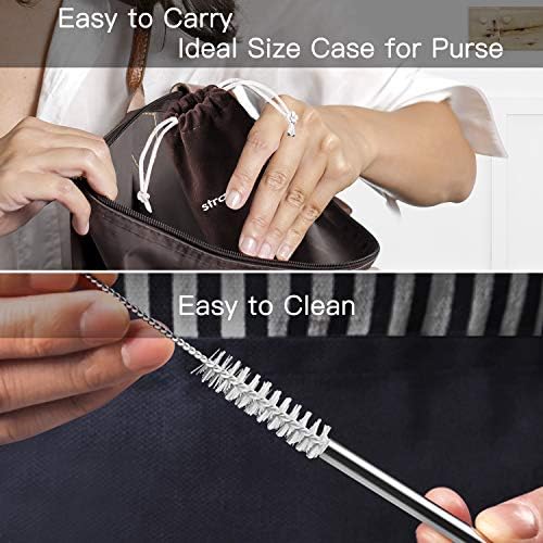 StrawExpert Set of 16 Reusable Stainless Steel Straws with Travel Case Cleaning Brush Silicone Tips Eco Friendly Extra Long Metal Straws Drinking for 20 24 30 oz Tumbler, Silver