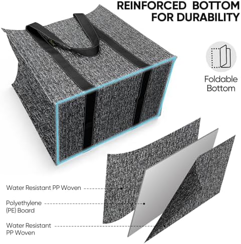BALEINE 4 PK Grocery Bags Reusable Shopping Bags with Reinforced Bottom, Heavy Duty Foldable Tote Bags (Grey)