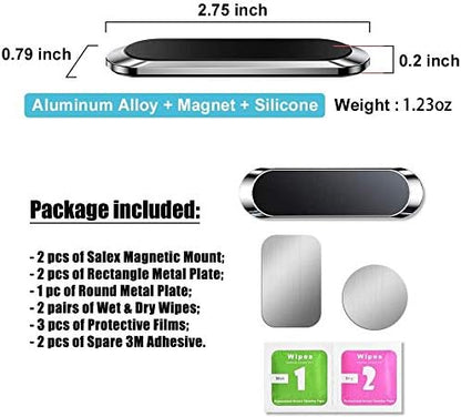SALEX Flat Magnetic Phone Mounts 2 Pack. Black Cell Phone Holder for Car Dashboard, Wall, Truck. Universal Stick on iPad Wall Magnet Mount Kit for Tablets, Smartphones. Magnetic Phone Mount for iPhone