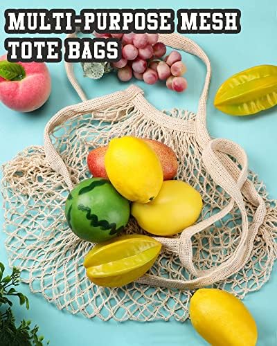Eccliy 12Pcs Reusable Cotton Mesh Grocery Bag with Handle, Beige, 10 in