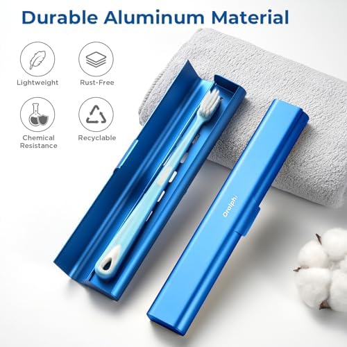 Aluminum Toothbrush Travel Case, Portable Travel Toothbrush Holder, Durable Manual Toothbrush Box Container for Traveling, Bathroom, Camping, Business Trip-Blue