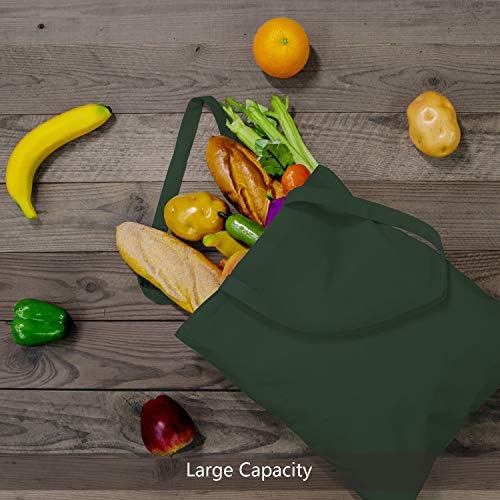 TOPDesign 12-Pack Economical 16"x15" Green Black Cotton Tote Bag, Lightweight Medium Reusable Grocery Shopping Cloth Bags, Suitable for DIY, Advertising, Promotion, Gift, Activity