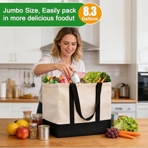 Large Canvas Tote Bag for Women, Shopping Bags for Groceries with Pockets
