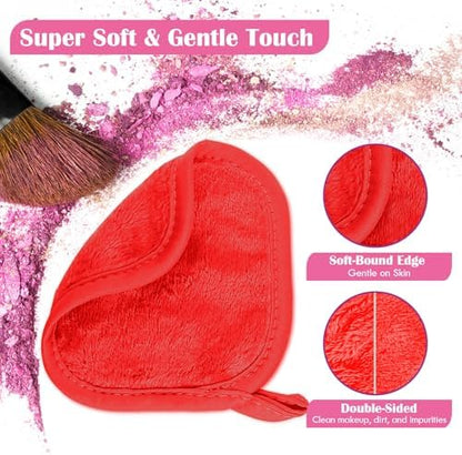 Orighty Makeup Remover Cloth, 12 Pack Makeup Removal Face Cleansing Cloth, Reusable Make Up Remover Pads Remove Instantly Dirt with Just Water, 5 x 5 in, Red