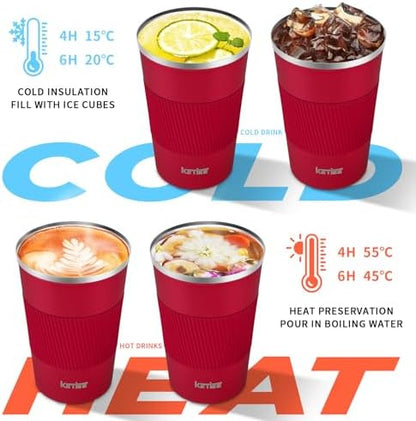 KETIEE Travel Coffee Mug Spill Proof 12oz, Insulated Travel Mug to Go, Reusable Coffee Cup with Seal Lid, Vacuum Stainless Steel Tumbler for Hot/Cold Drinks (Red)