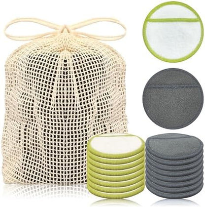 Chloven 16 Pack Reusable Makeup Remover Pads - Soft Bamboo Cotton Rounds