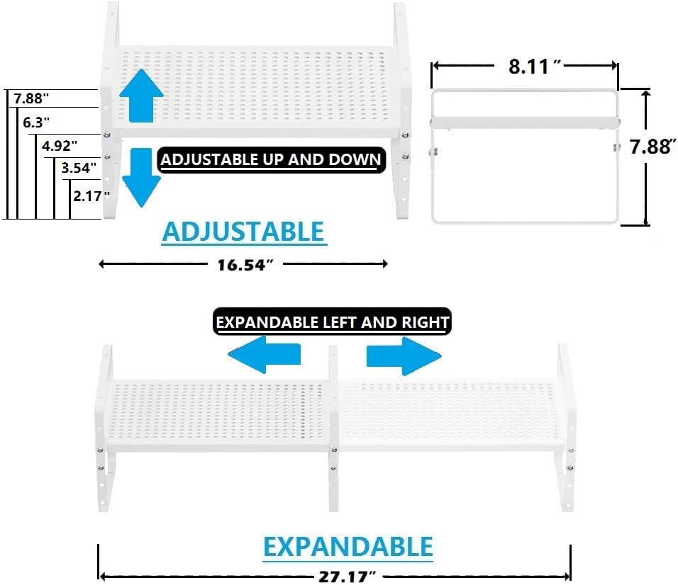 Expandable Shoe Rack Stackable Metal Pantry Storage Shelves Stand Adjustable Height Cabinet Shelf Organizer Racks Spice Shelving(3PACKS/WHITE,MEDIUM)