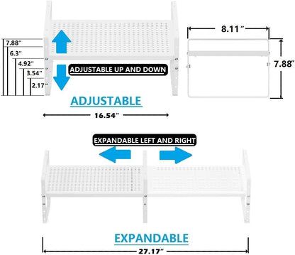 Expandable Shoe Rack Stackable Metal Pantry Storage Shelves Stand Adjustable Height Cabinet Shelf Organizer Racks Spice Shelving(3PACKS/WHITE,MEDIUM)