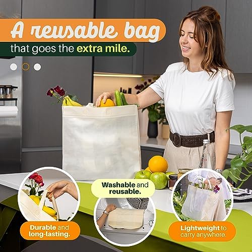 Simply Cool 200 Pack Reusable Grocery Bags, Large Tote Bags Bulk, Cream