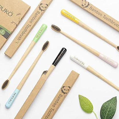Bamboo Toothbrushes 6 Pack, Soft Bristle Toothbrush Charcoal Toothbrush