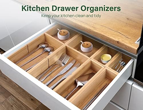 Kootek 6Pcs Bamboo Drawer Organizer 3-Size Kitchen Storage Box for Flatware