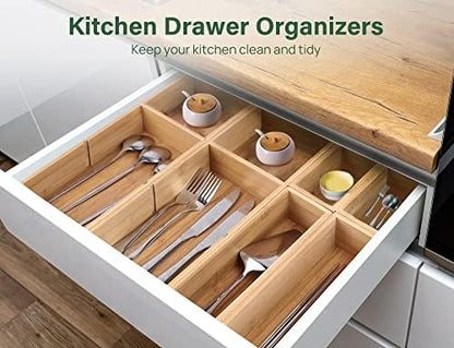 Kootek 6Pcs Bamboo Drawer Organizer 3-Size Kitchen Storage Box for Flatware