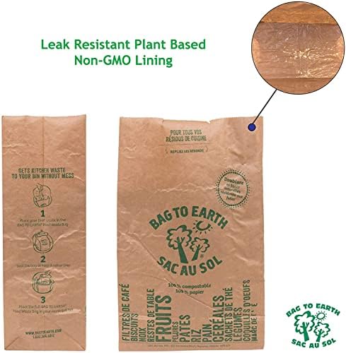 Bag to Earth - Kitchen Food Waste Bag - Compostable Bag - Leak Resistant -%100 Paper Cellulose Liner - Small - 30 Bags