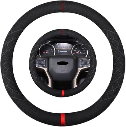 Suede Steering Wheel Cover,Compatible with Chevrolet Chevy Suburban Tahoe Suede Leather Sport Non-Slip Wheel Cover Car Interior Accessories 15.5 16 inch for Man and Women
